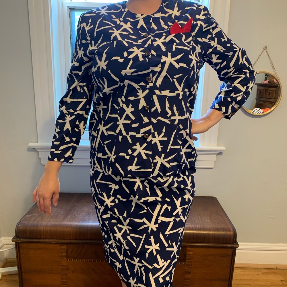2-Piece Vintage Business Skirt & Blazer